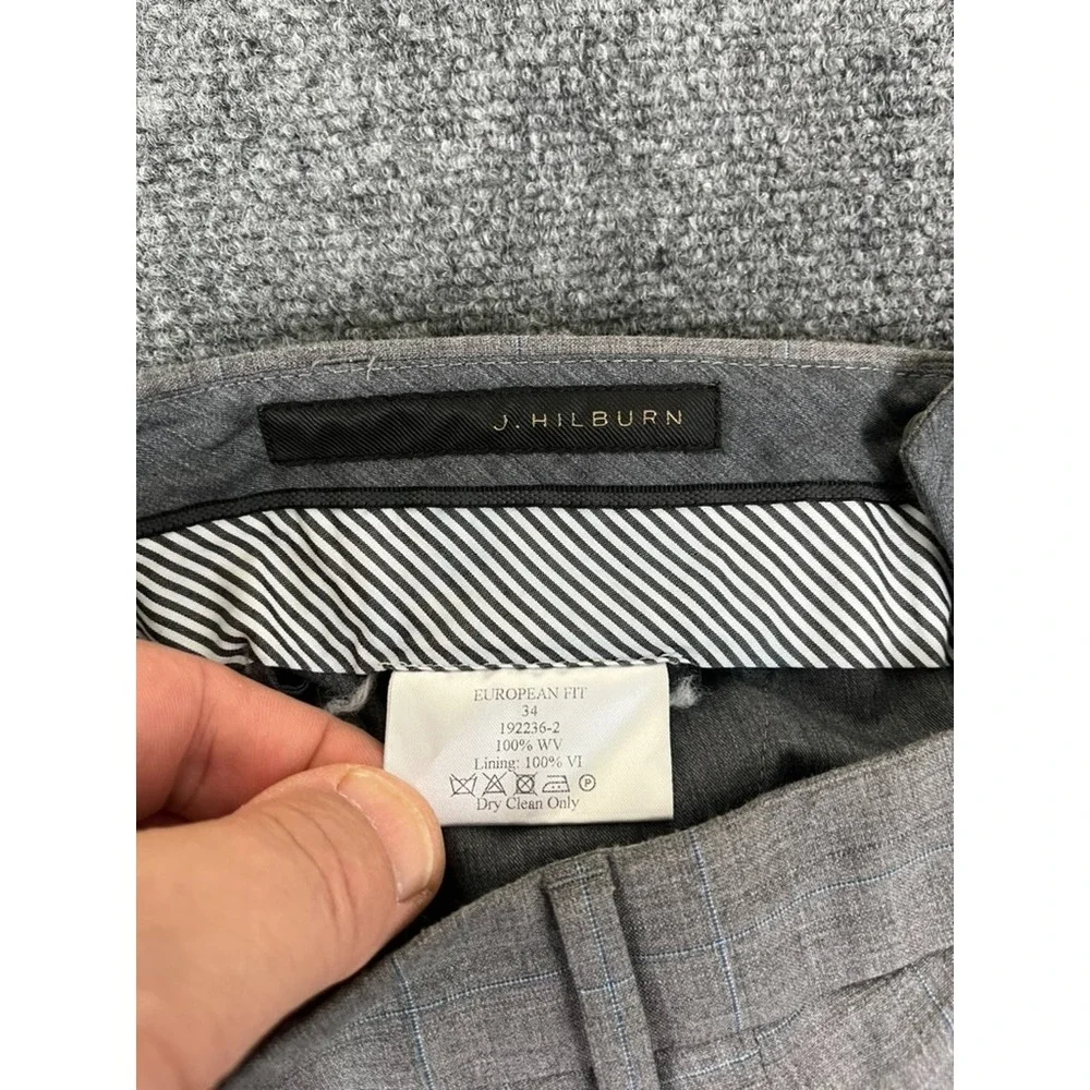 J.Hilburn Reda European Fit Super 130'sWool Dress Pants Men's Gray Check Size 34